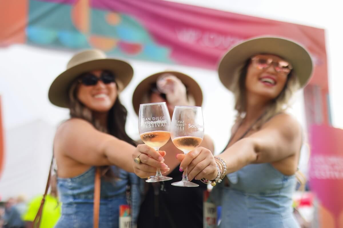 Guests toasting with rosé