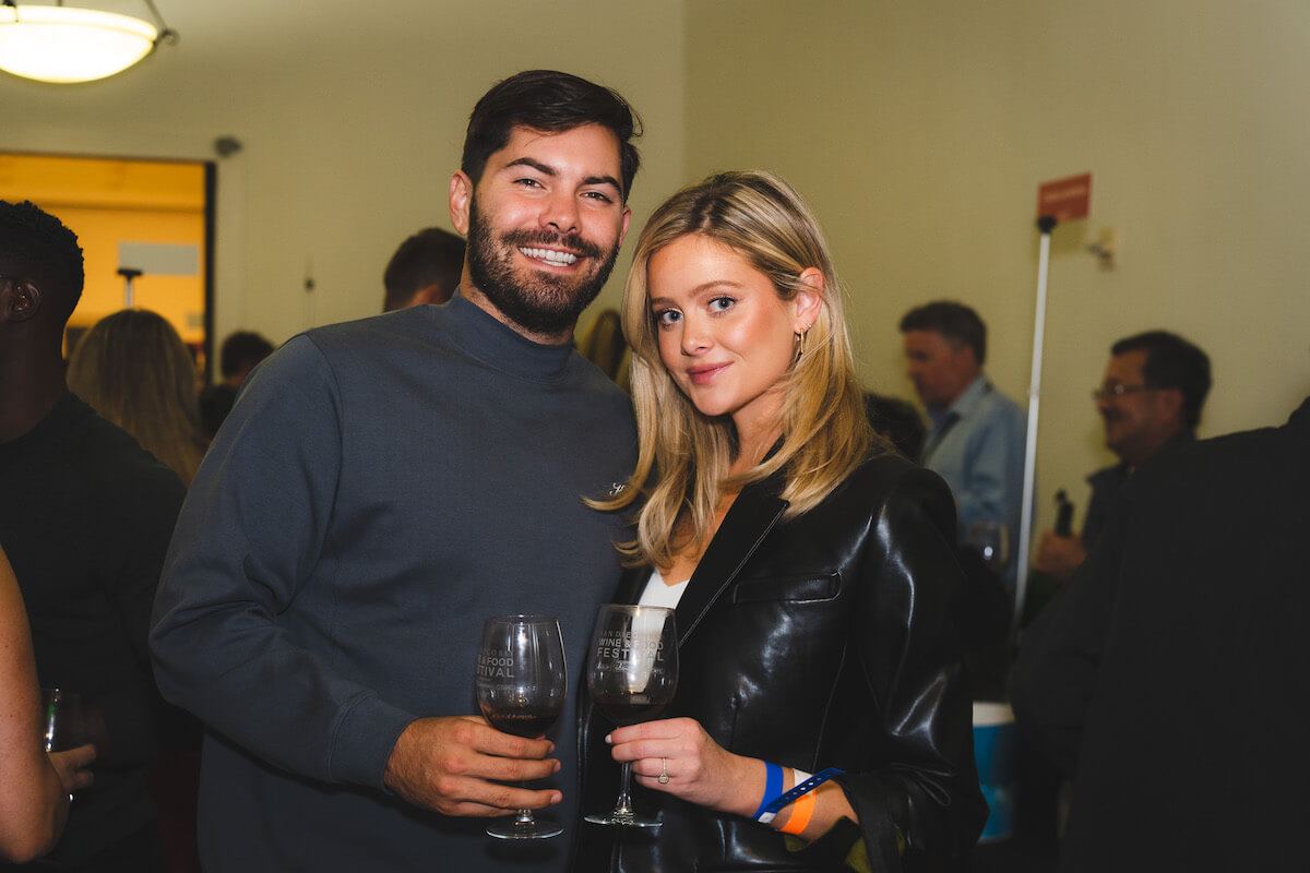 A couple with glasses of red