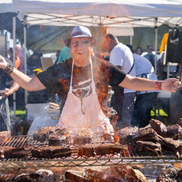 Chef Bernard Guillas grilling at the San Diego Bay Wine & Food Festival Grand Tasting